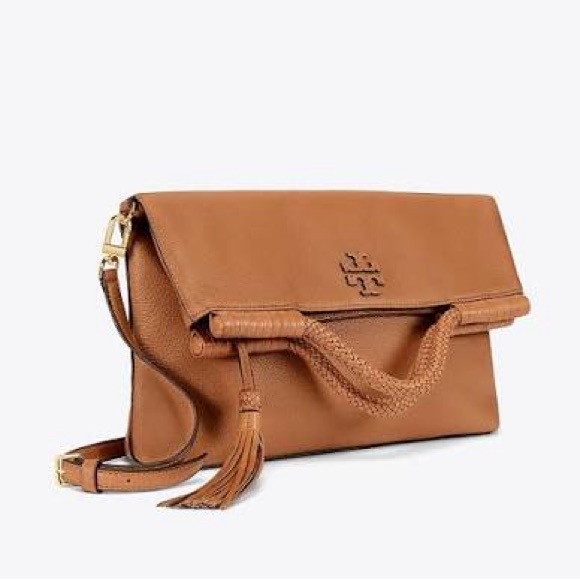 Tory Burch Handbags - Tory Burch Tan Camel Convertible Fold Over Crossbody Handbag Clutch
